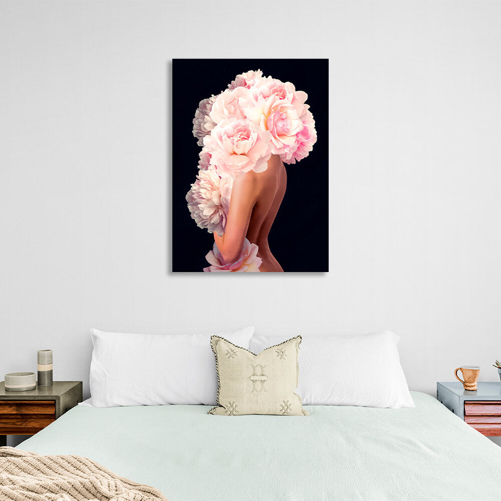 Woman flowers black Canvas Wall Art Print