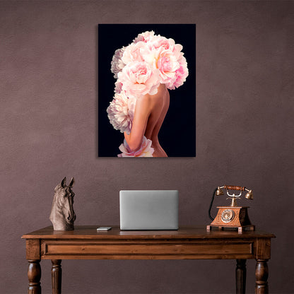 Woman flowers black Canvas Wall Art Print