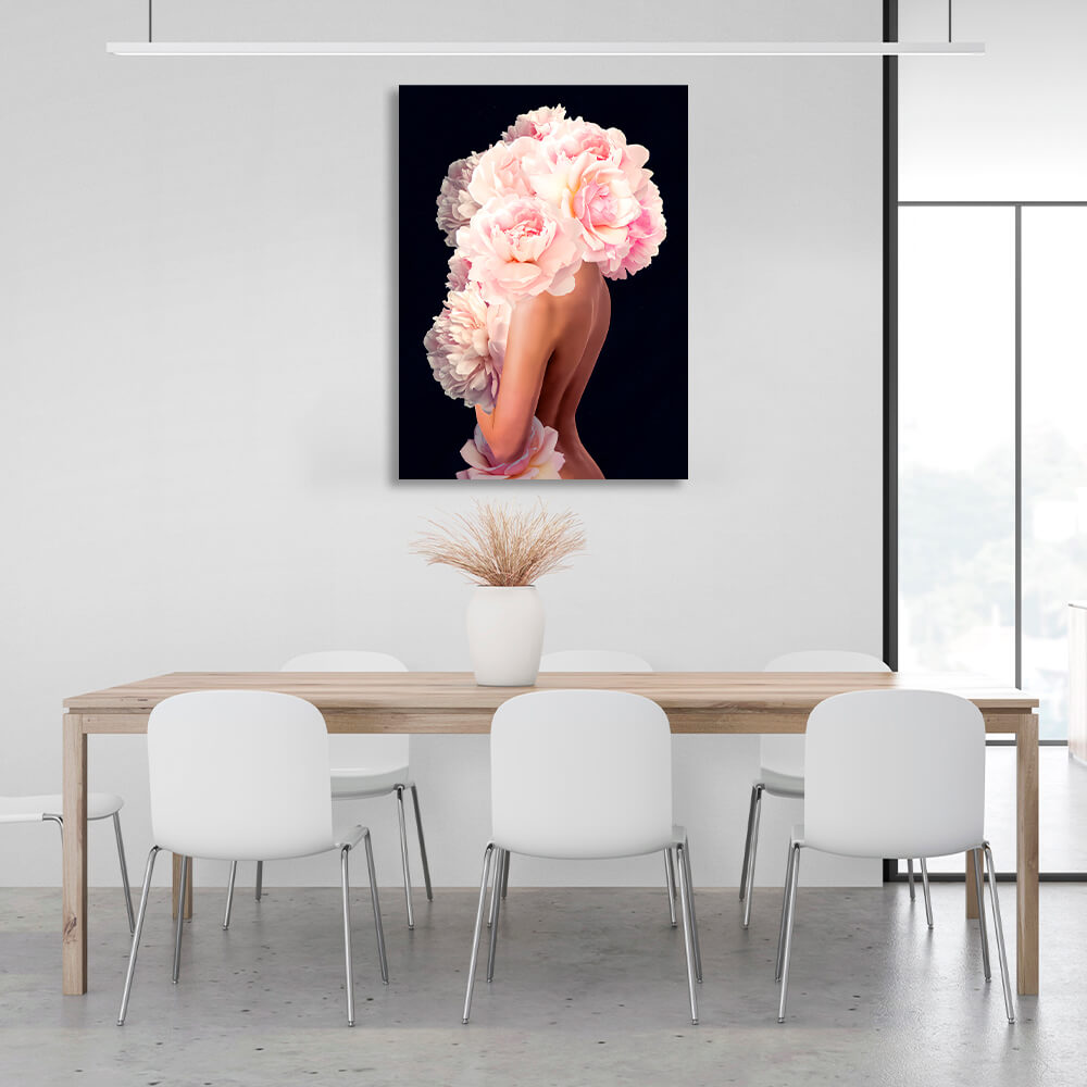 Woman flowers black Canvas Wall Art Print