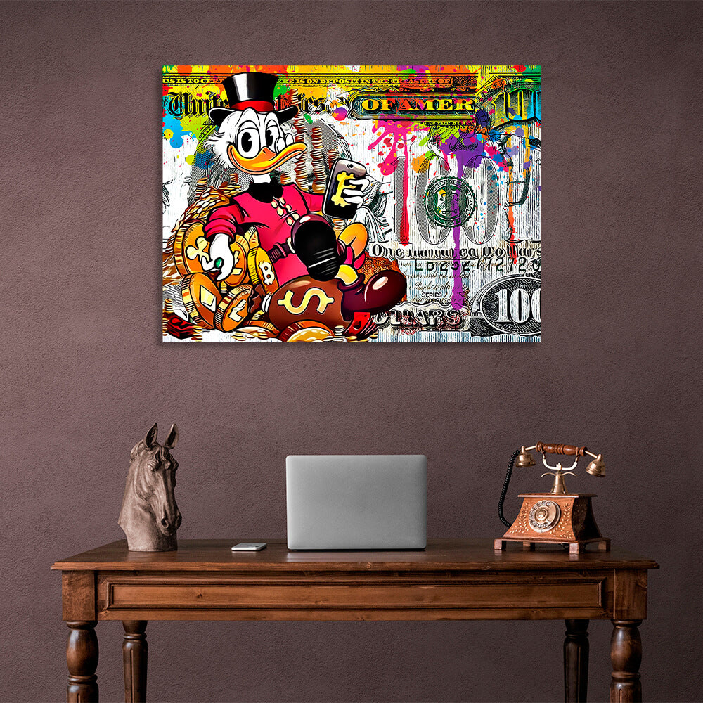 Scrooge 100 dollars Inspirational Canvas Wall Art Print