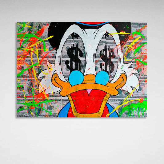 Scrooge dollars and paint Inspirational Canvas Wall Art Print