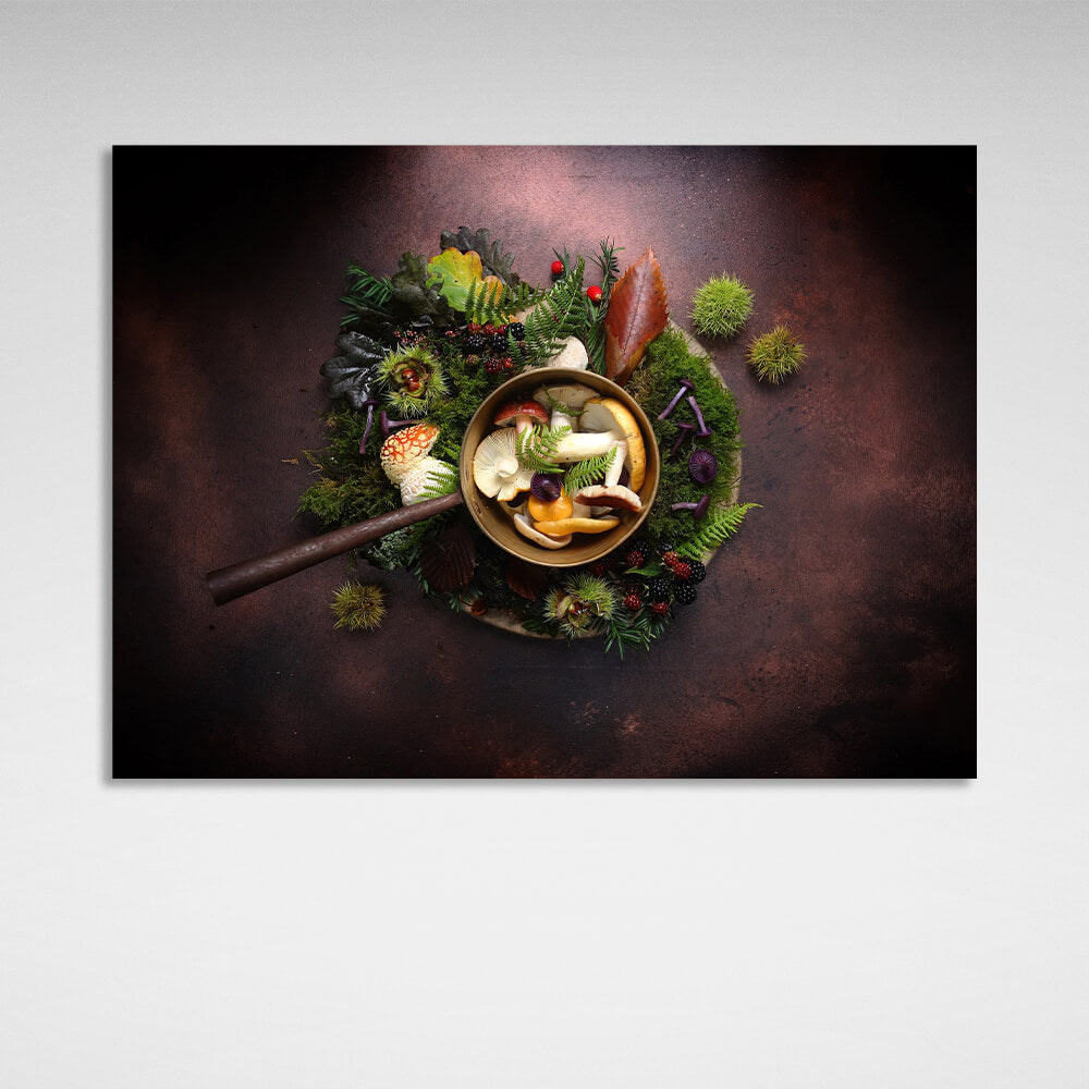 For the kitchen Mushrooms, berries and herbs Canvas Wall Art Print For Kitchen