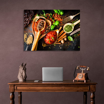 For the kitchen Spices, herbs and sauce Canvas Wall Art Print For Kitchen