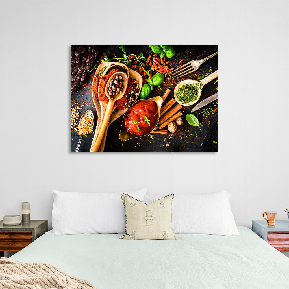 For the kitchen Spices, herbs and sauce Canvas Wall Art Print For Kitchen