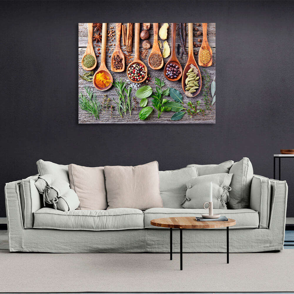 For the kitchen Spoons with spices Canvas Wall Art Print For Kitchen