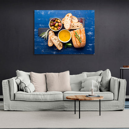 For the kitchen Bread and olives Canvas Wall Art Print For Kitchen