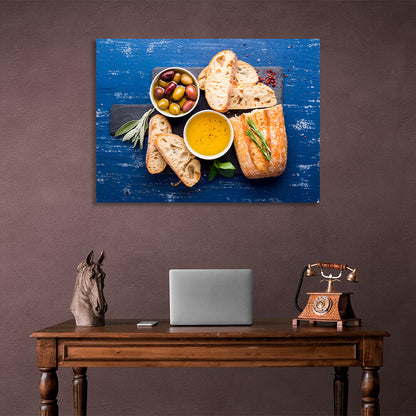 For the kitchen Bread and olives Canvas Wall Art Print For Kitchen