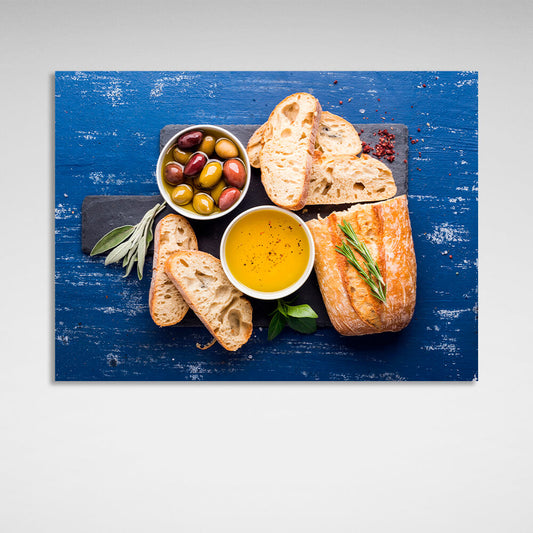 For the kitchen Bread and olives Canvas Wall Art Print For Kitchen