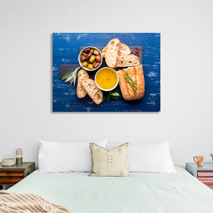 For the kitchen Bread and olives Canvas Wall Art Print For Kitchen