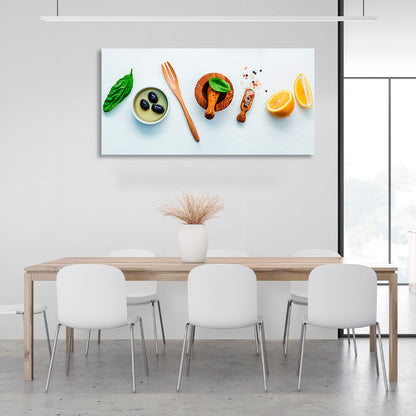 For the kitchen Spices, lemon and olives Canvas Wall Art Print For Kitchen