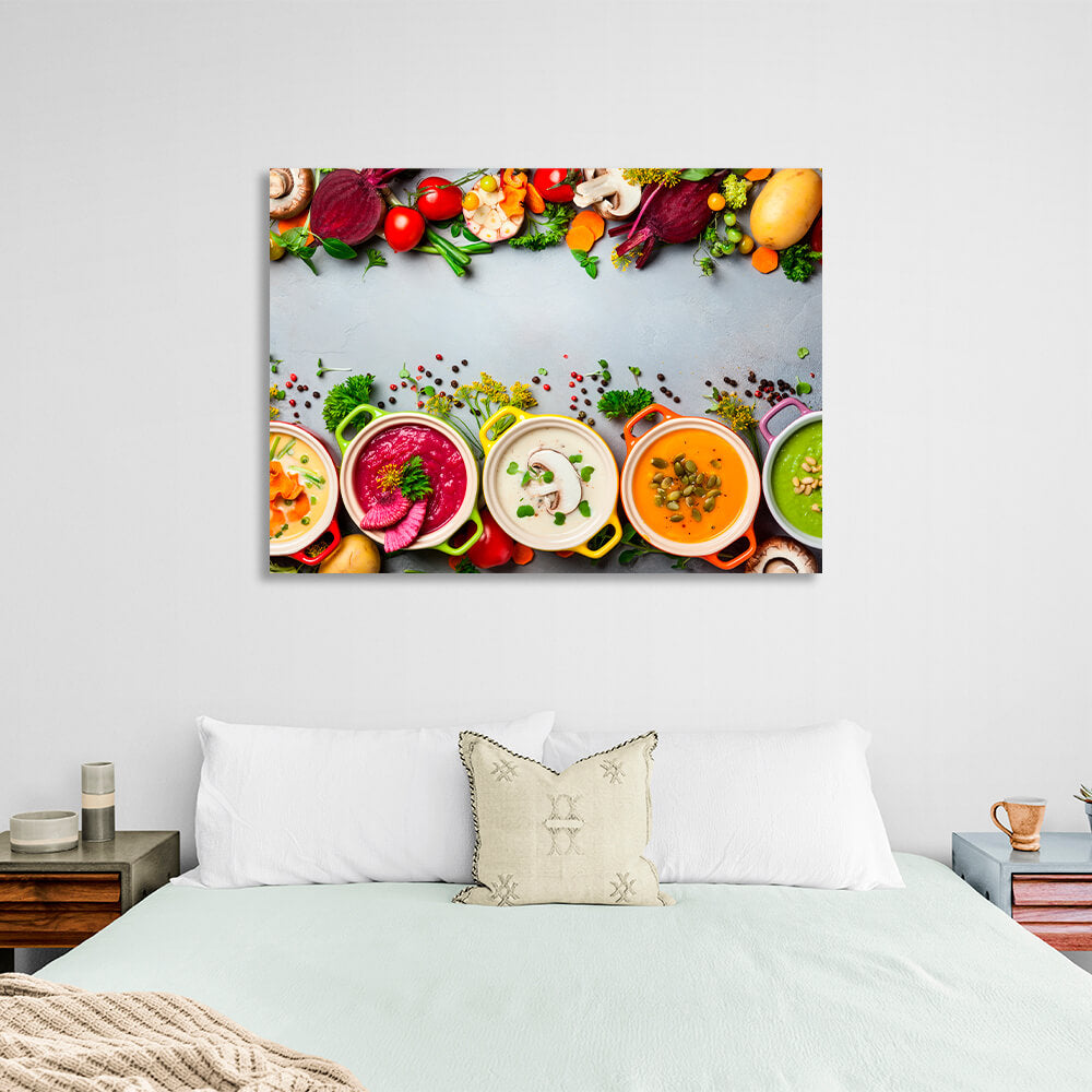 For the kitchen Brightly colored cream soupsCanvas Wall Art Print For Kitchen