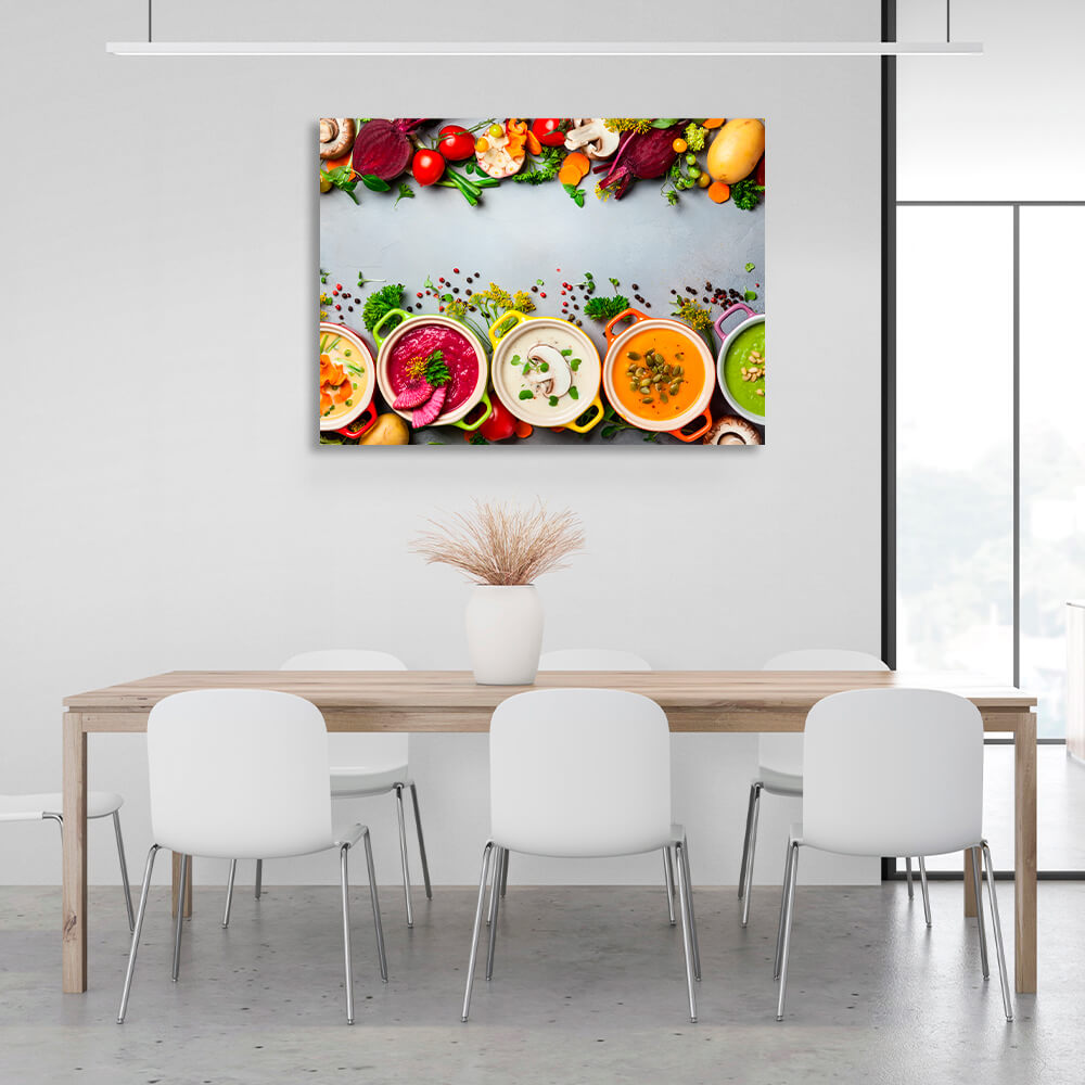 For the kitchen Brightly colored cream soupsCanvas Wall Art Print For Kitchen