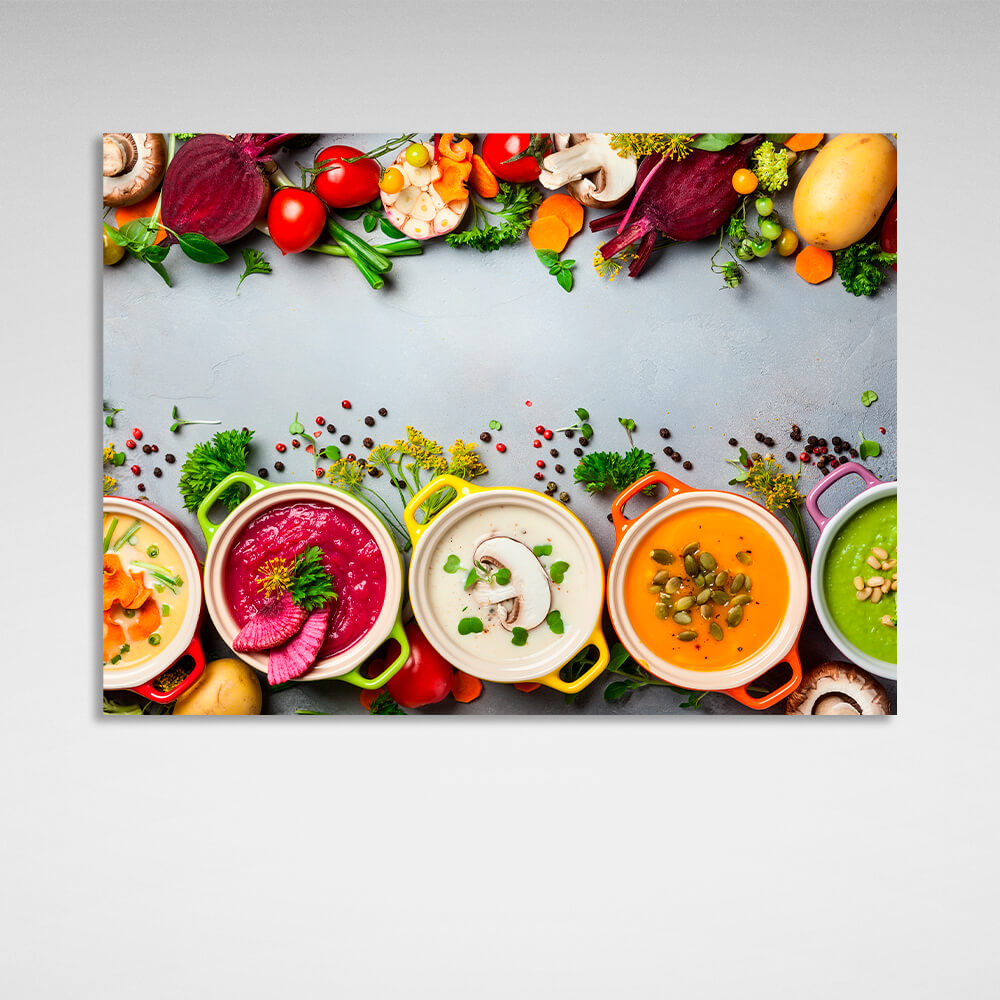 For the kitchen Brightly colored cream soupsCanvas Wall Art Print For Kitchen