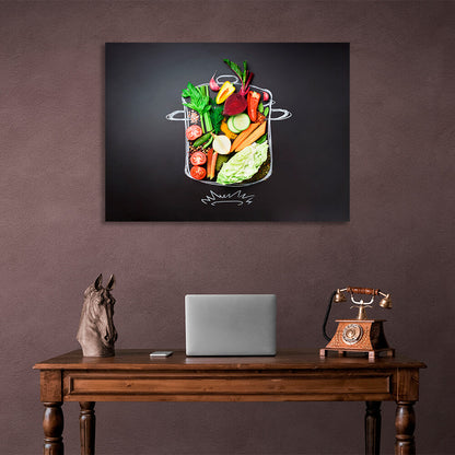 For the kitchen A collage of a pot on fire Canvas Wall Art Print For Kitchen