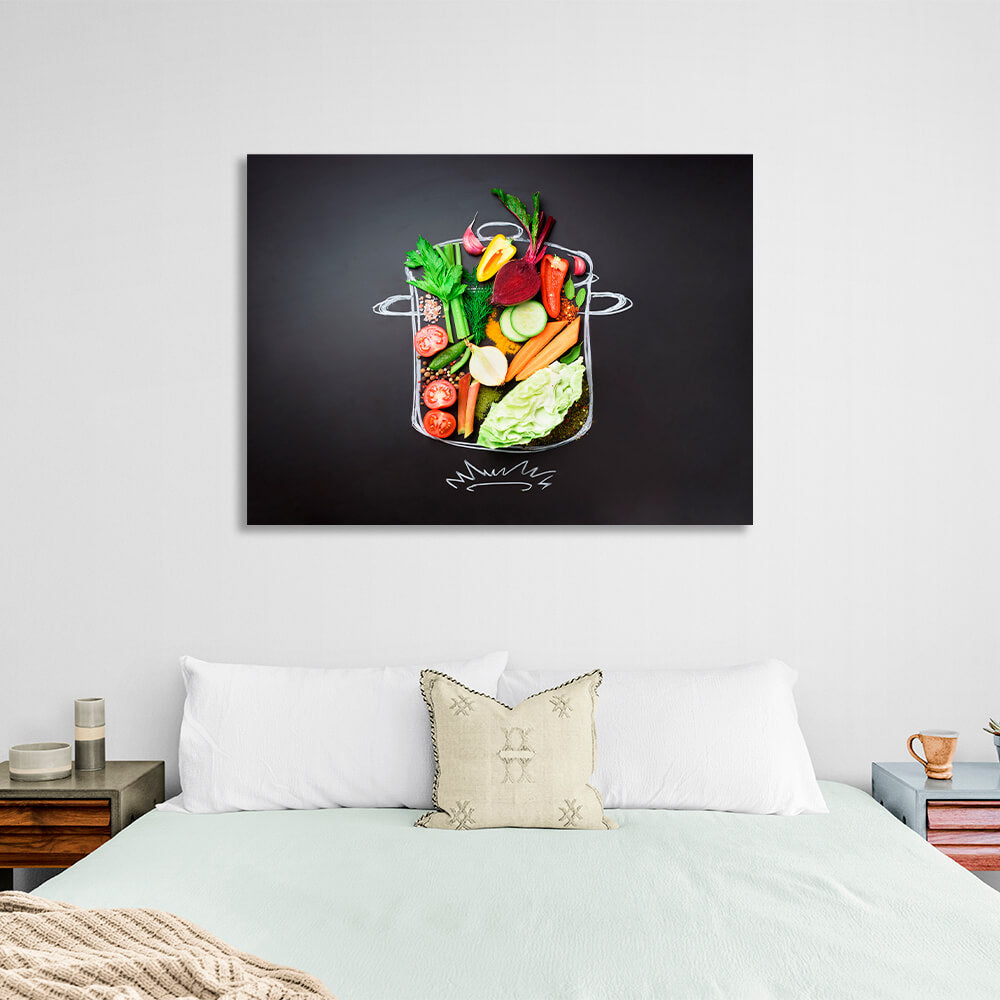 For the kitchen A collage of a pot on fire Canvas Wall Art Print For Kitchen