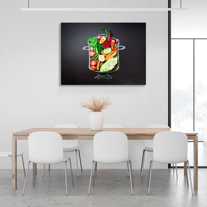 For the kitchen A collage of a pot on fire Canvas Wall Art Print For Kitchen