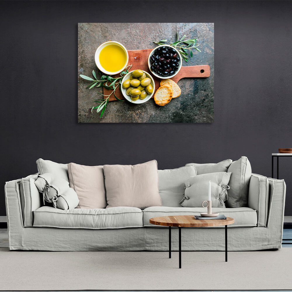 For the kitchen Olives and bread Canvas Wall Art Print For Kitchen