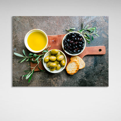 For the kitchen Olives and bread Canvas Wall Art Print For Kitchen