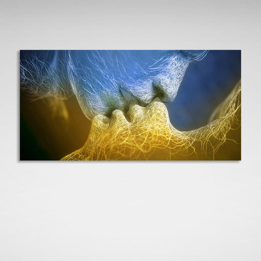 For the bedroom Kiss Yellow and Blue Canvas Wall Art Print  For Bedroom