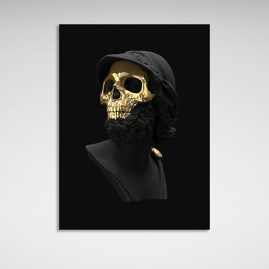 Interior A black statue of a man wearing a gold mask Canvas Wall Art Print