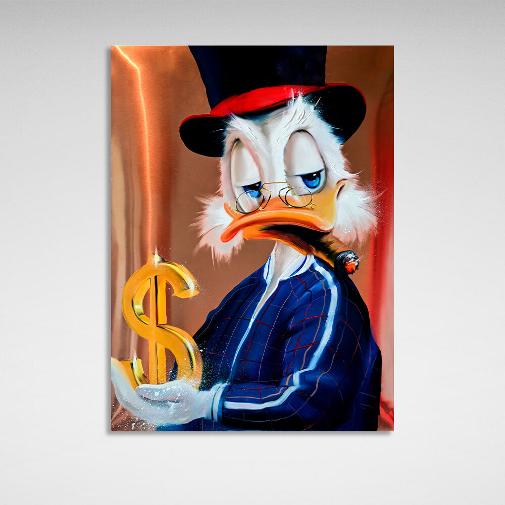 Scrooge in a tracksuit with a dollar Inspirational Canvas Wall Art Print