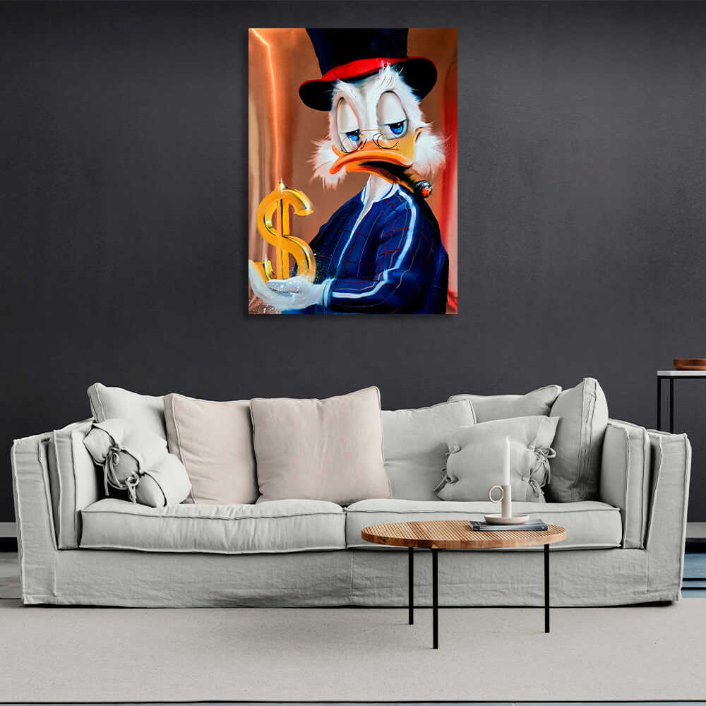 Scrooge in a tracksuit with a dollar Inspirational Canvas Wall Art Print