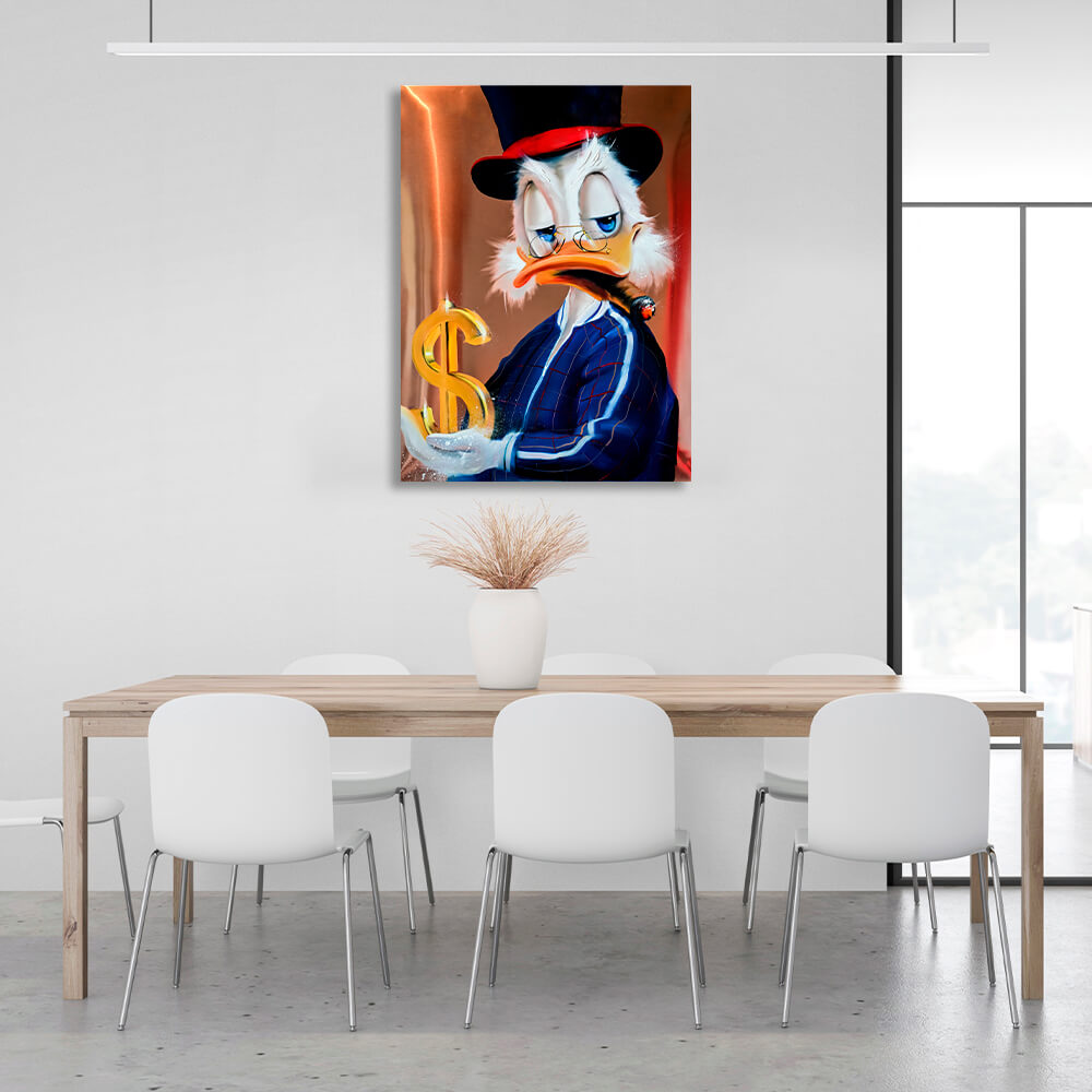 Scrooge in a tracksuit with a dollar Inspirational Canvas Wall Art Print