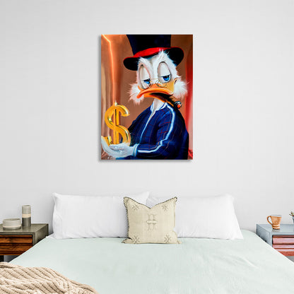 Scrooge in a tracksuit with a dollar Inspirational Canvas Wall Art Print