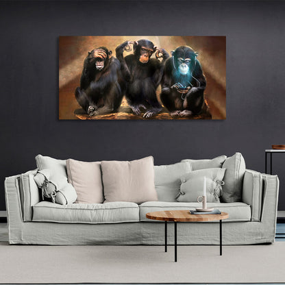 Interior Three monkeys with a cell phone Canvas Wall Art Print