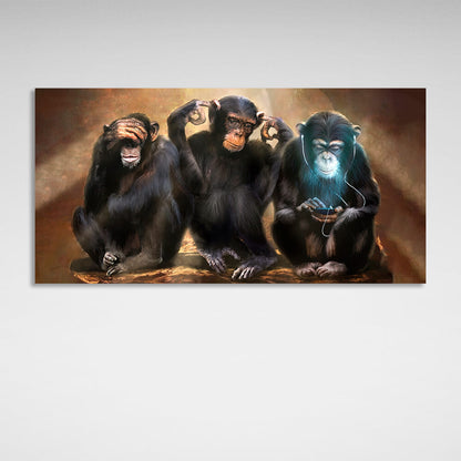 Interior Three monkeys with a cell phone Canvas Wall Art Print