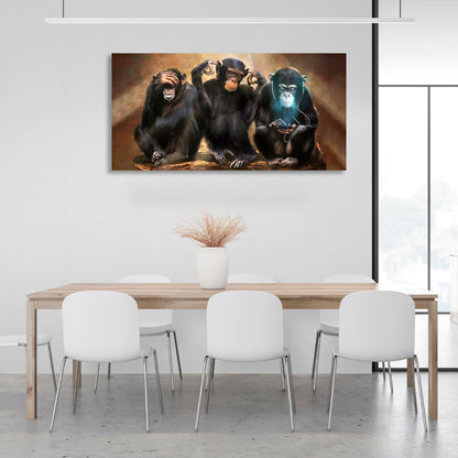 Interior Three monkeys with a cell phone Canvas Wall Art Print