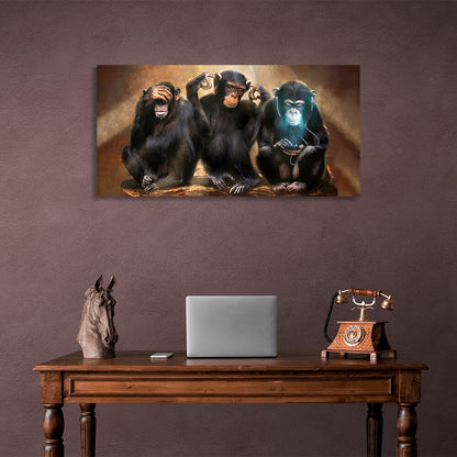 Interior Three monkeys with a cell phone Canvas Wall Art Print