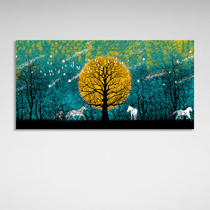 For home Forest, horses and birds Canvas Wall Art Print