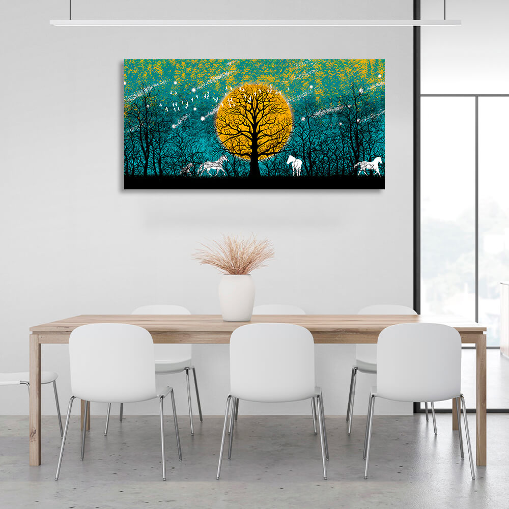 For home Forest, horses and birds Canvas Wall Art Print