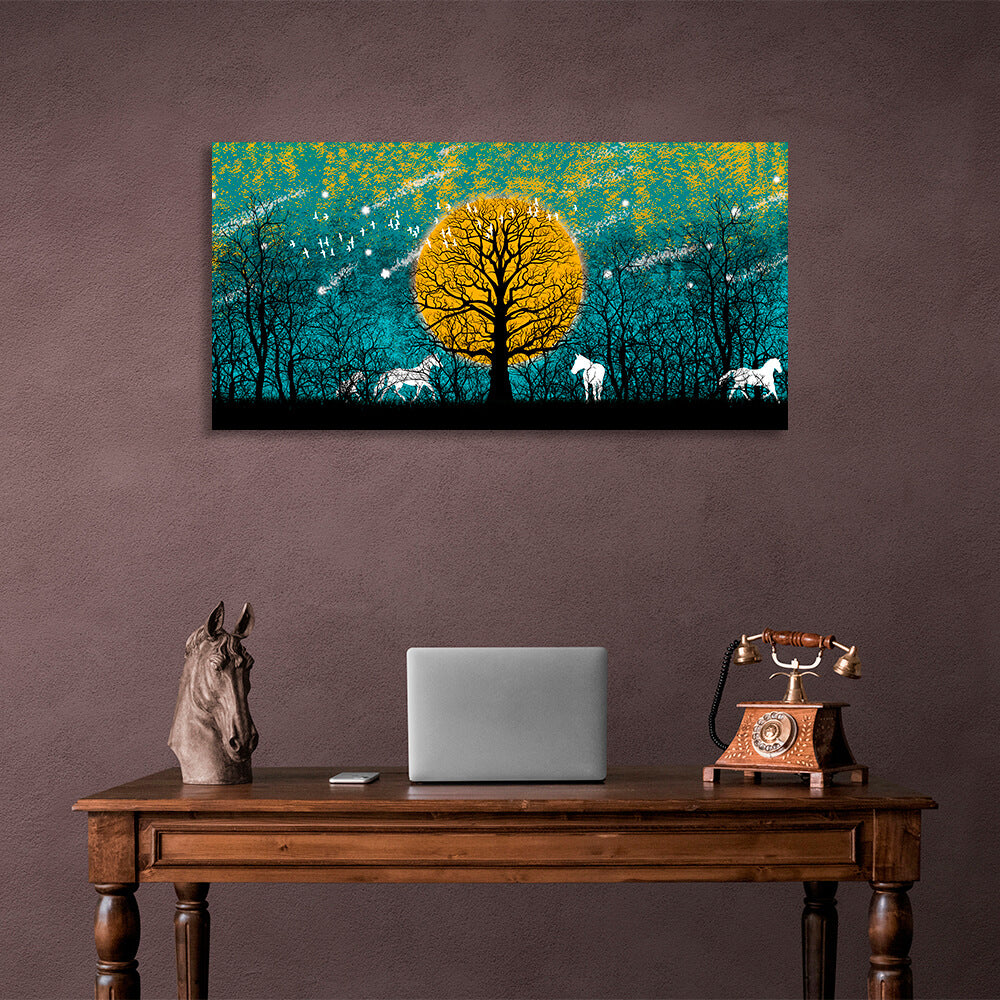 For home Forest, horses and birds Canvas Wall Art Print