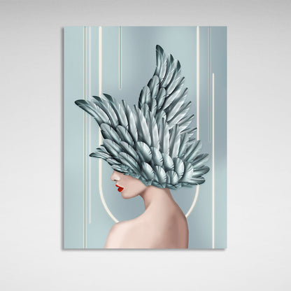 Interior Girl with silver feathers Canvas Wall Art Print