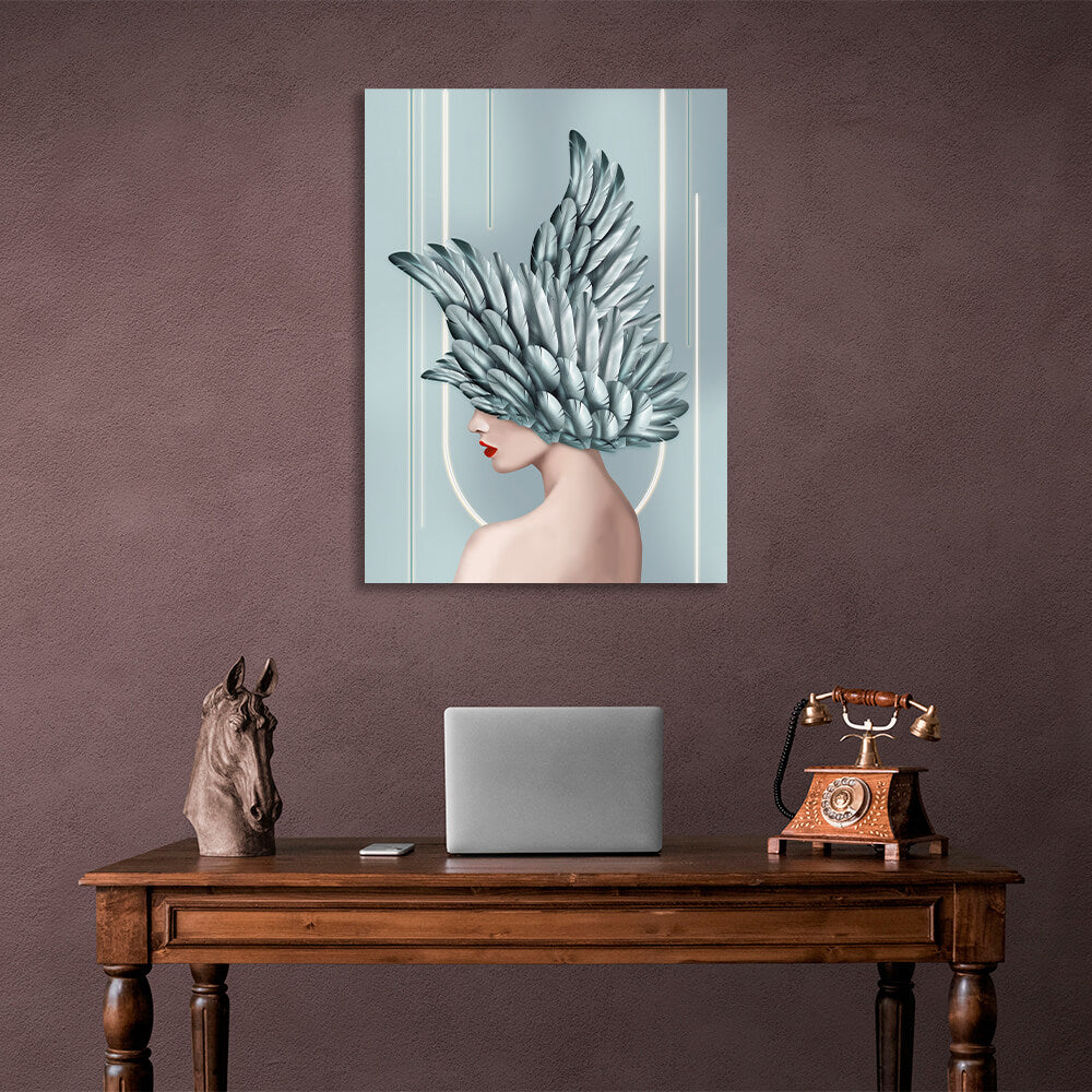 Interior Girl with silver feathers Canvas Wall Art Print