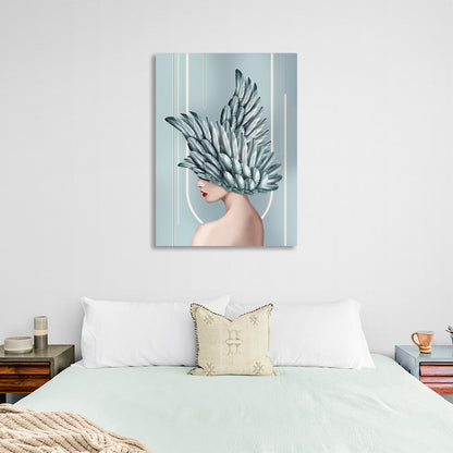 Interior Girl with silver feathers Canvas Wall Art Print