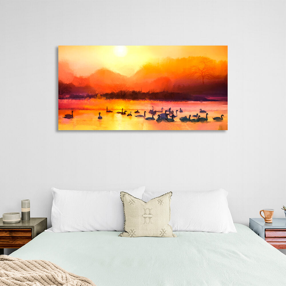 For home Swans in the lake Canvas Wall Art Print