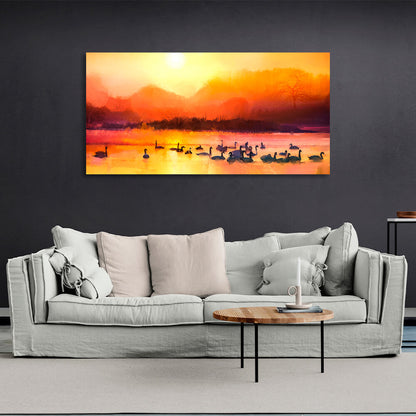 For home Swans in the lake Canvas Wall Art Print