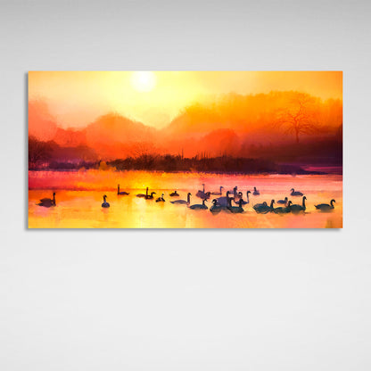 For home Swans in the lake Canvas Wall Art Print