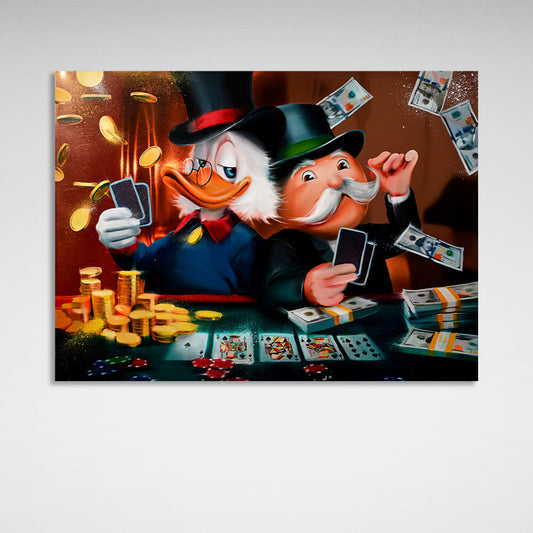 Scrooge, monopoly, cards Inspirational Canvas Wall Art Print