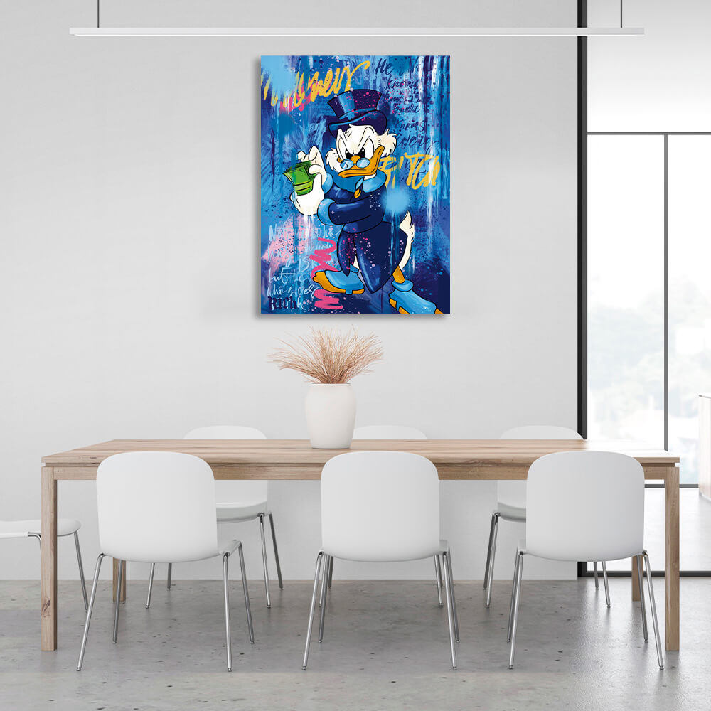 Scrooge with a wad of money Inspirational Canvas Wall Art Print