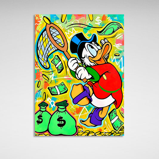 Scrooge catches a dollar Inspirational Canvas Wall Art Print