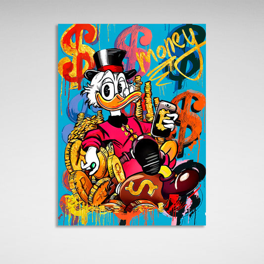 Scrooge on a throne made of money Inspirational Canvas Wall Art Print