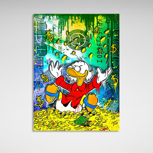 Scrooge, 100 dollars and dimes Inspirational Canvas Wall Art Print