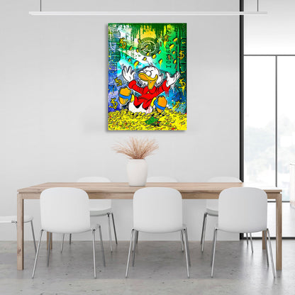 Scrooge, 100 dollars and dimes Inspirational Canvas Wall Art Print