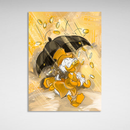 Scrooge's money rain Inspirational Canvas Wall Art Print