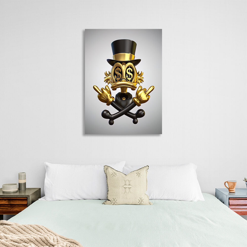 Scrooge's golden middle finger Inspirational Canvas Wall Art Print