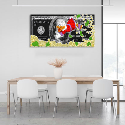 Scrooge's sea of money dollar Inspirational Canvas Wall Art Print